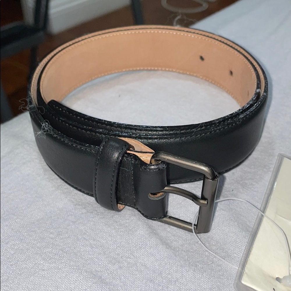 Emporio Armani Black Leather Belt with Silver Buckle